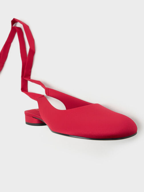Satin Tie-Around Ballet Flats, Red, hi-res