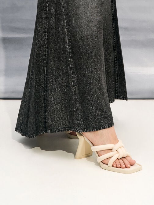 Toni Knotted Puffy-Strap Mules, Chalk, hi-res