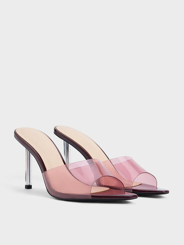 See-Through Stiletto-Heel Mules, Burgundy, hi-res