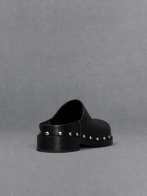 Leather Studded Clogs, Black, hi-res