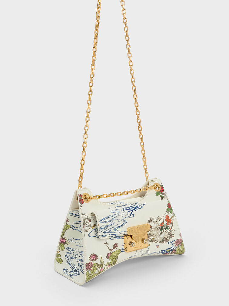 Rabbit Illustrated Chain Handle Bag, Cream, hi-res