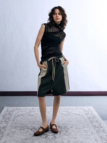 Merceditas tipo brogue de antelina con doble tira, Dark Brown Textured, hi-res
