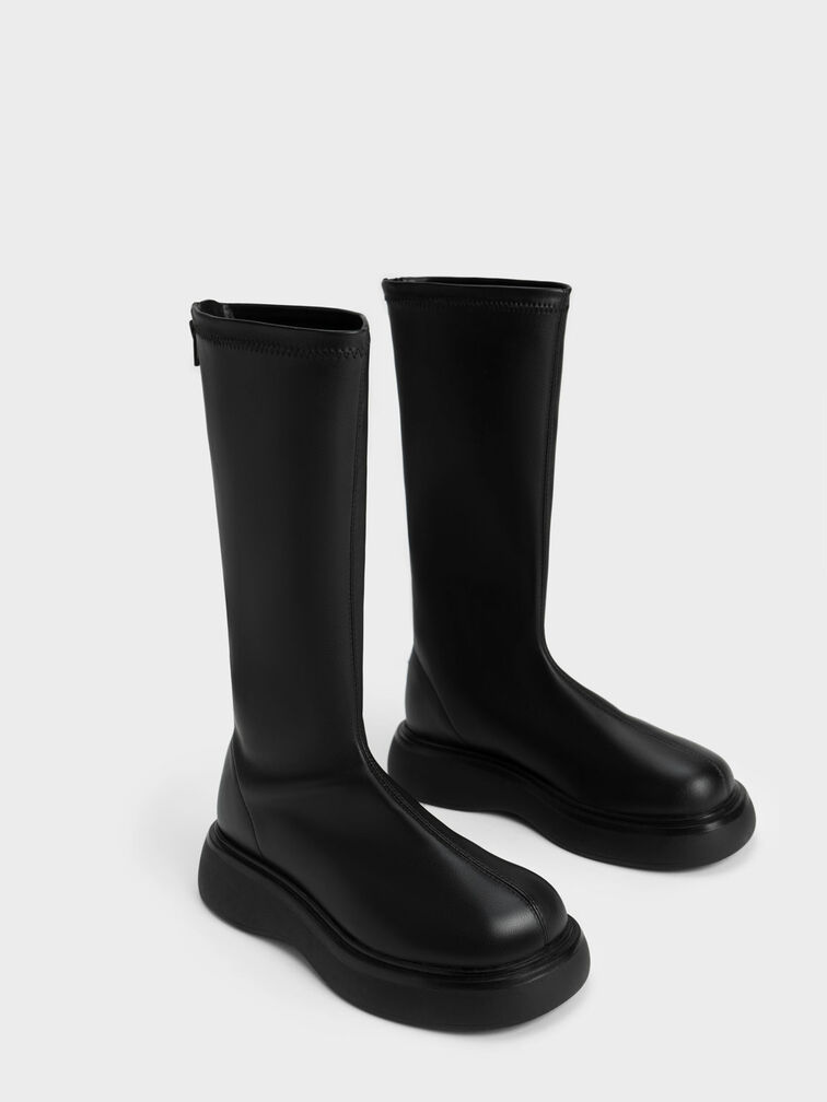 Black Chunky Sole Knee-High Boots - CHARLES & KEITH US