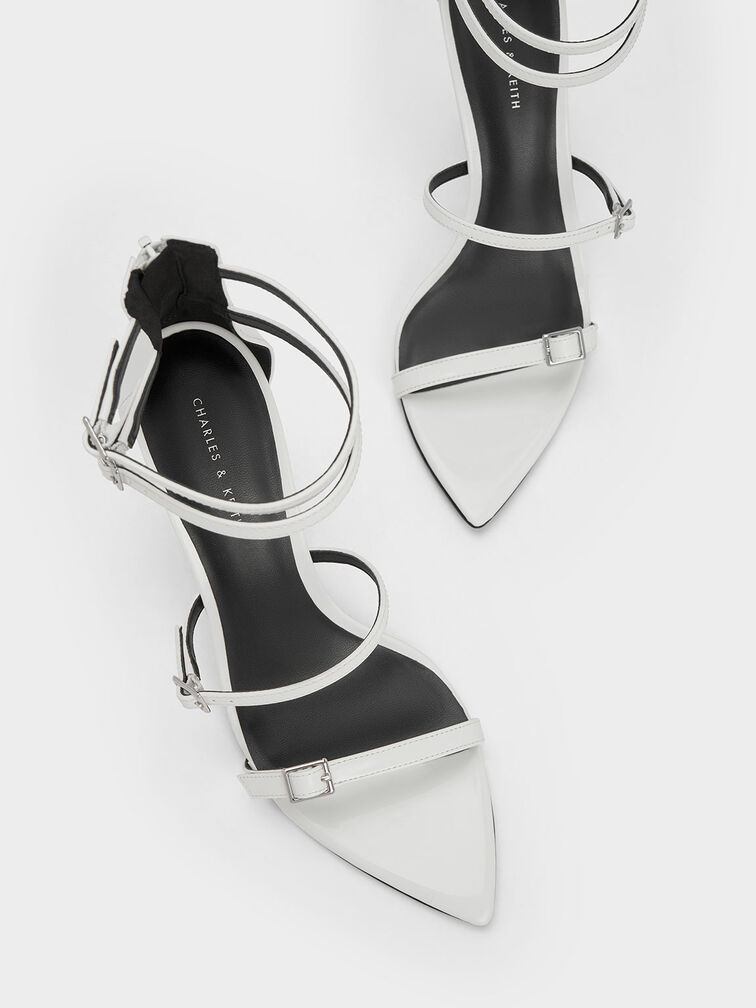 Patent Strappy Heeled Sandals, White, hi-res