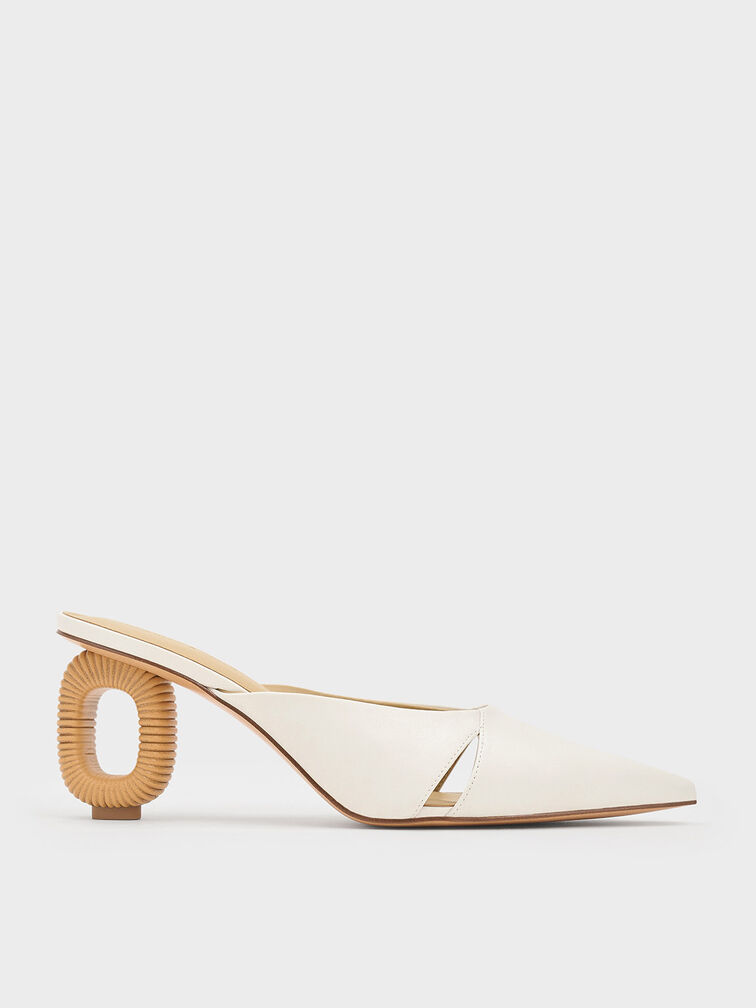 Cut-Out Sculptural-Heel Mules, White, hi-res