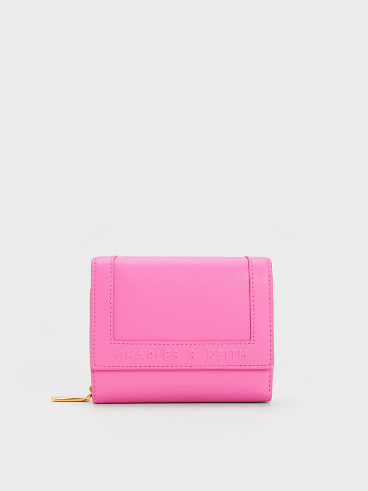 Stitch-Trim Front Flap Wallet, Pink, hi-res