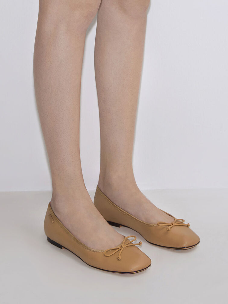 Rhea Bow Ballerinas, Camel, hi-res