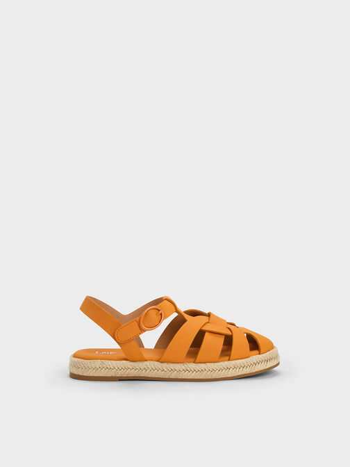 Girls' Interwoven Espadrille Sandals, Orange, hi-res