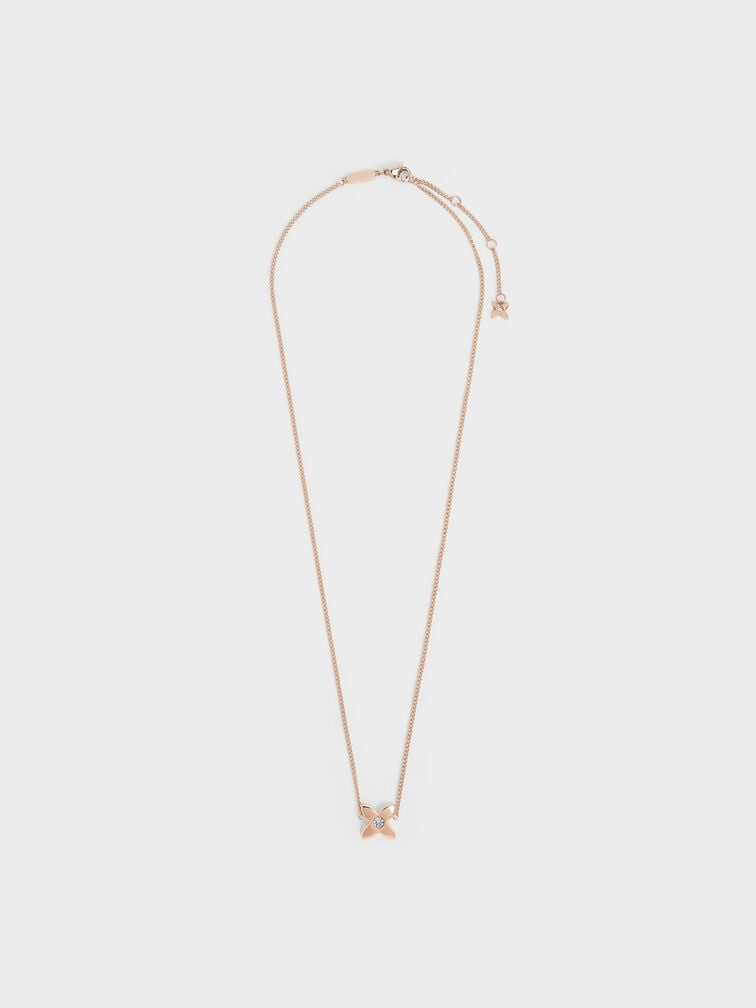 Felicity Flower- Motif Crystal Necklace, Rose Gold, hi-res