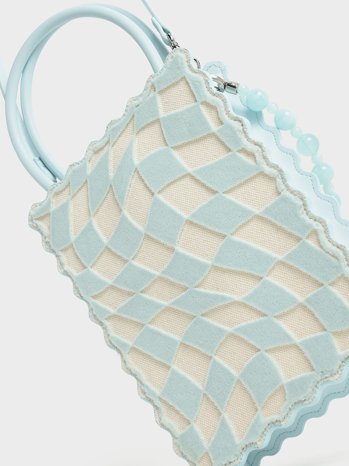 Rowan Beaded Checkered Tote Bag, Light Blue, hi-res