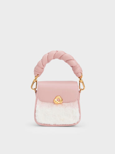 Moira Furry Braided Handle Pouch, Light Pink, hi-res