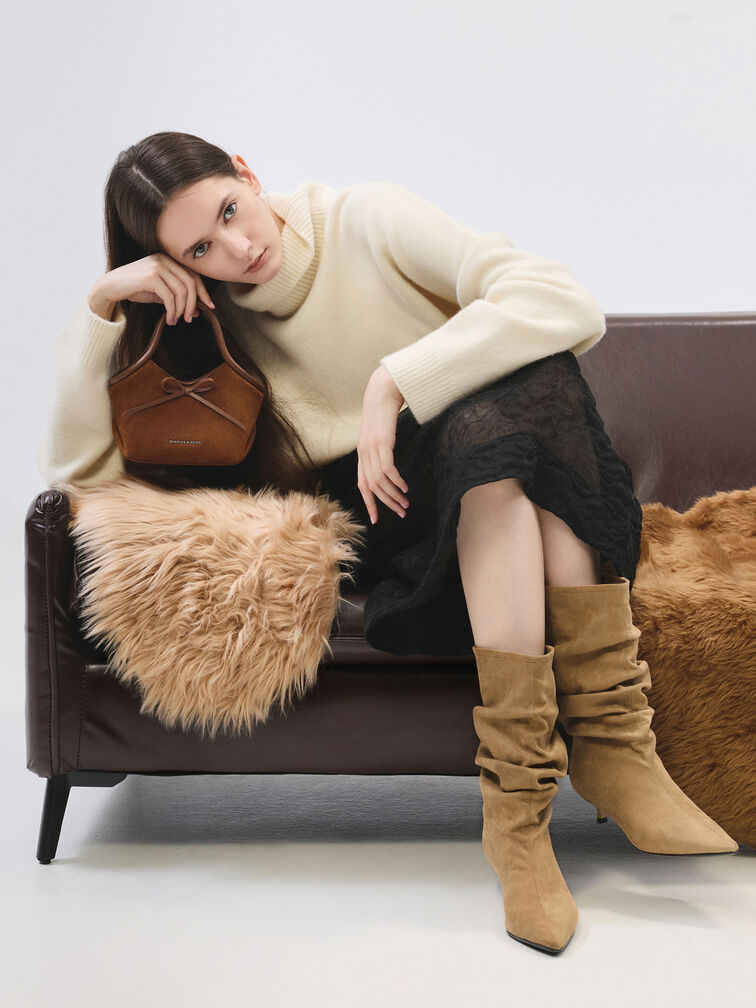 Hazel Bow Tubular Top Handle Bag, Pecan Brown, hi-res