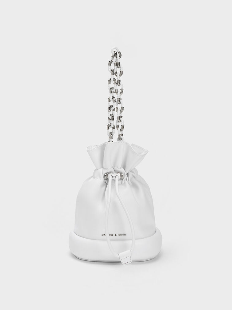 Shiloh Drawstring Bucket Bag, White, hi-res