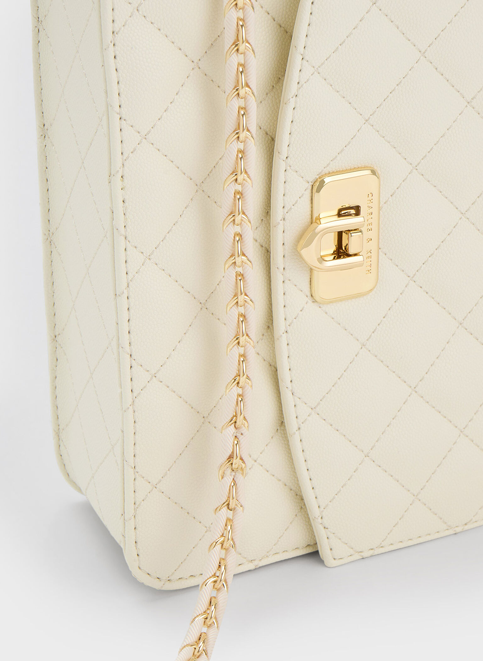 Cressida Quilted Chain Strap Bag, Cream, hi-res