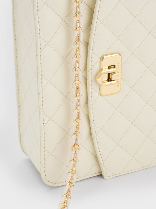 Cressida Quilted Chain Strap Bag, Cream, hi-res