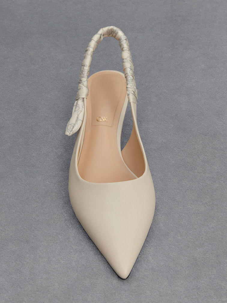 Leather Ruched-Strap Slingback Pumps, Chalk, hi-res