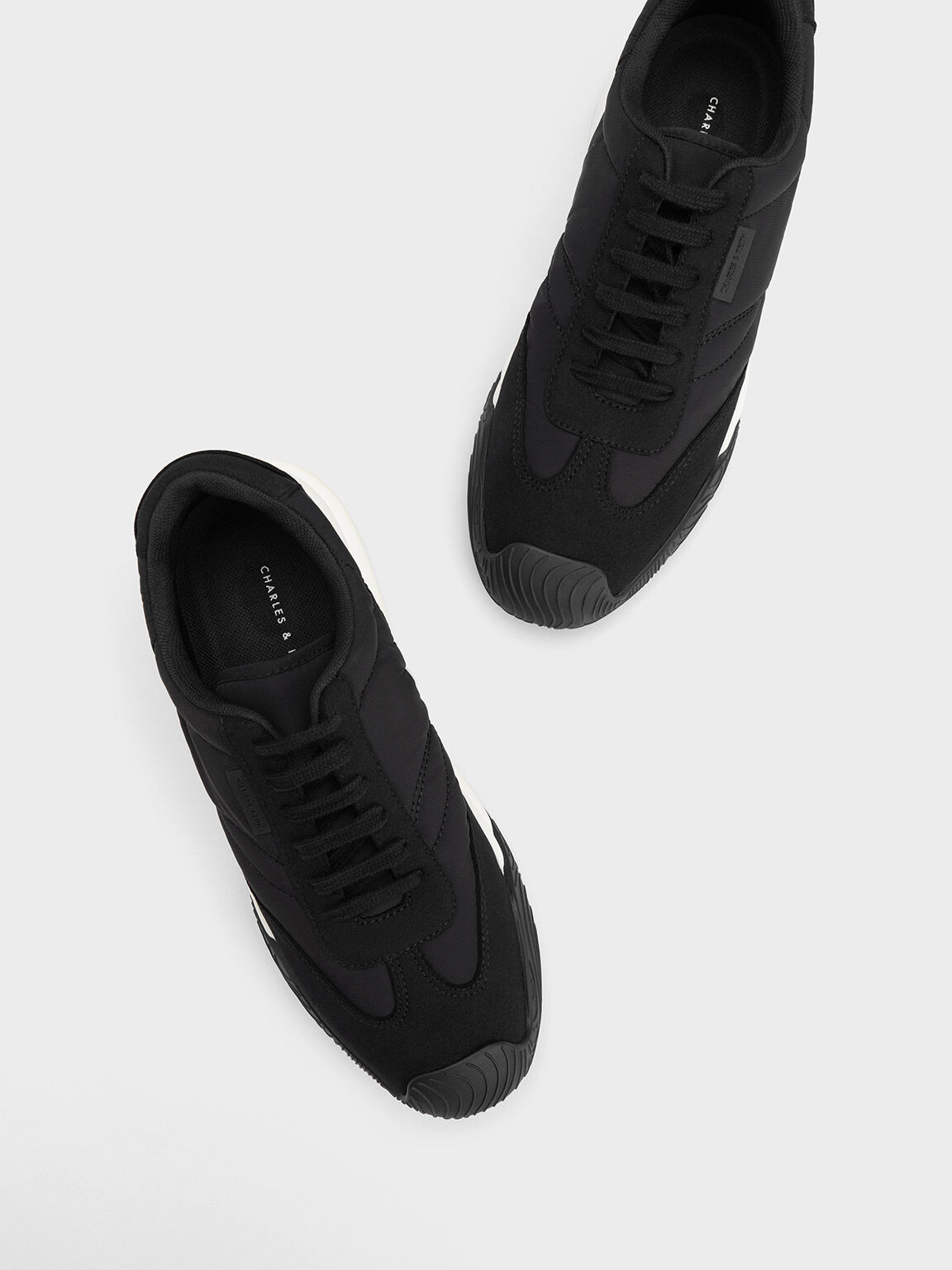 Microfibre & Nylon Low-Top Sneakers, Black, hi-res