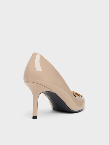 Patent Metallic-Buckle Pointed Pumps, Nude, hi-res