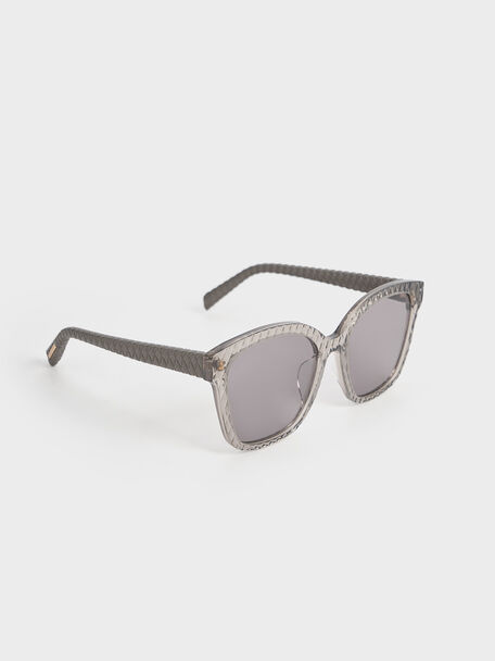 Leather Quilted Sunglasses, Grey, hi-res