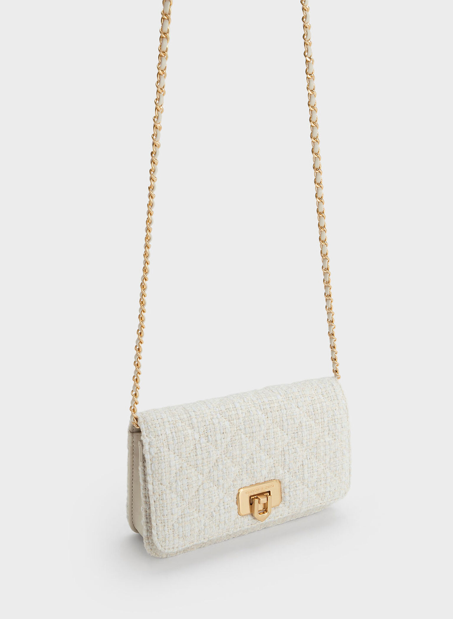 Cressida Tweed Push-Lock Clutch, Chalk, hi-res
