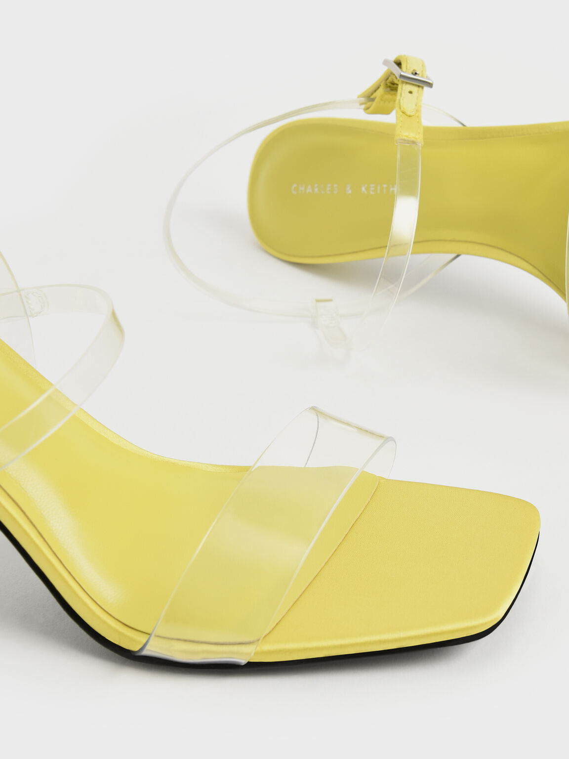 Clear Strap Stiletto Heel Satin Mules, Lime, hi-res