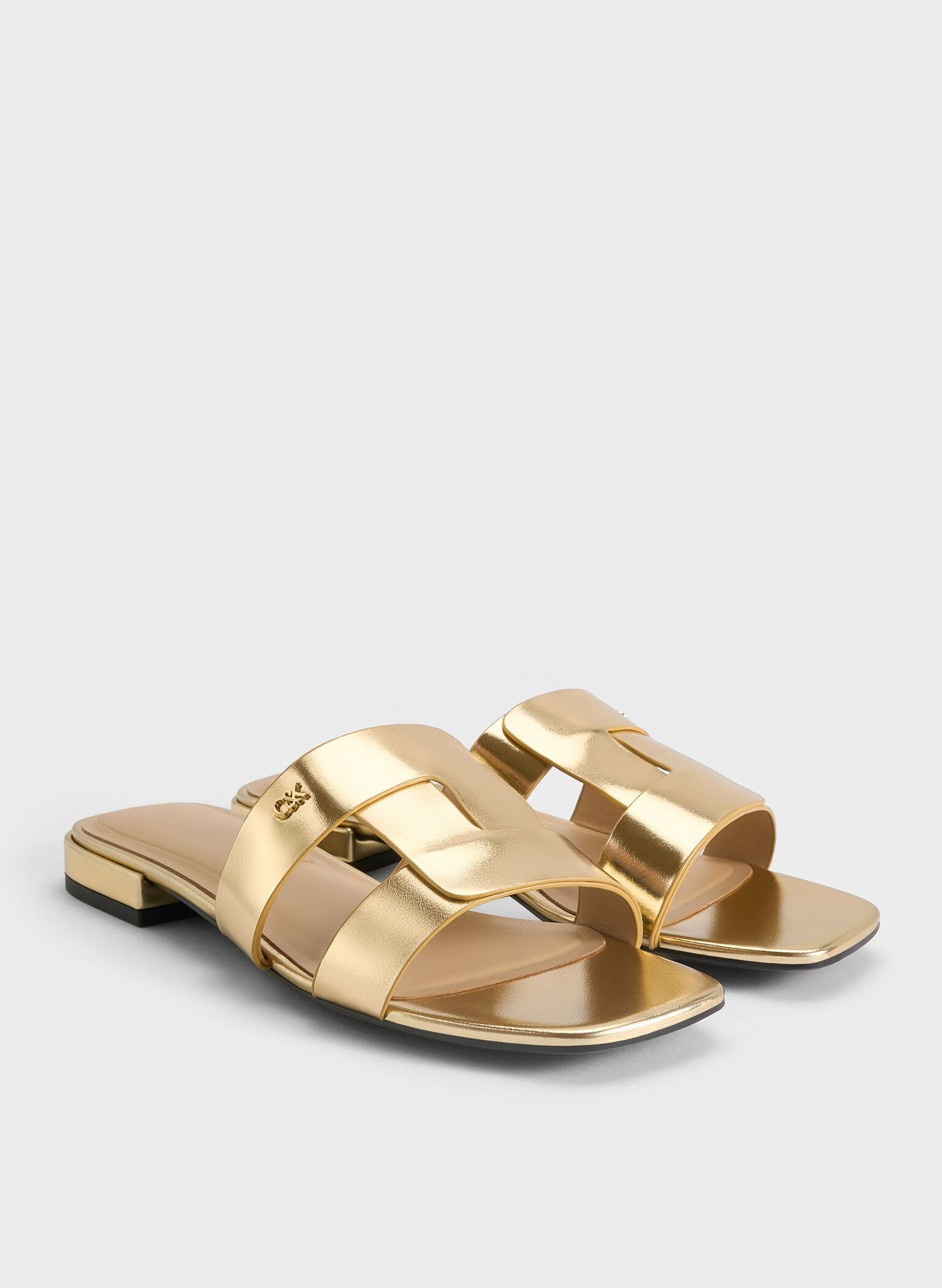 Petina Metallic Leather Slide Sandals, Gold, hi-res