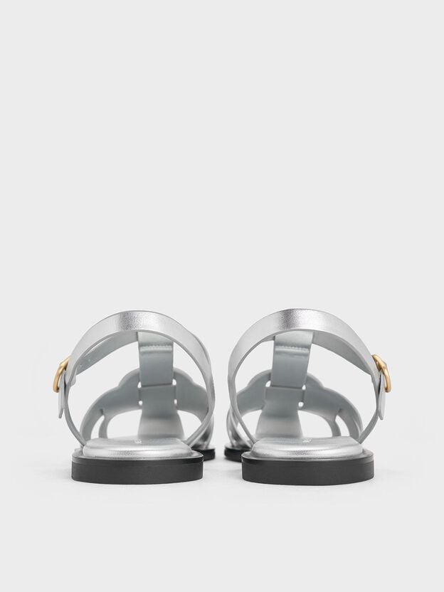 Easley Metallic T-Bar Caged Sandals, Silver, hi-res
