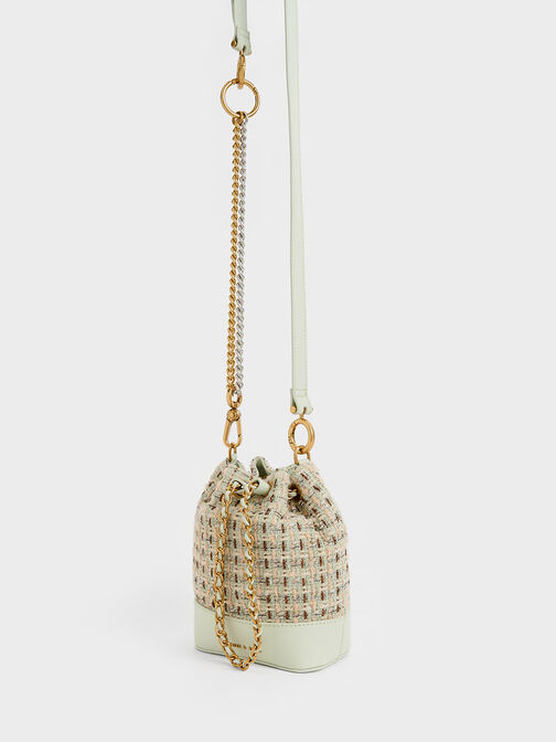 Dancer Tweed Drawstring Bucket Bag, Mint Green, hi-res