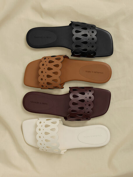 Cut-Out Slide Sandals, White, hi-res