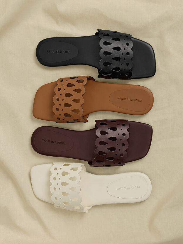 Cut-Out Slide Sandals, White, hi-res