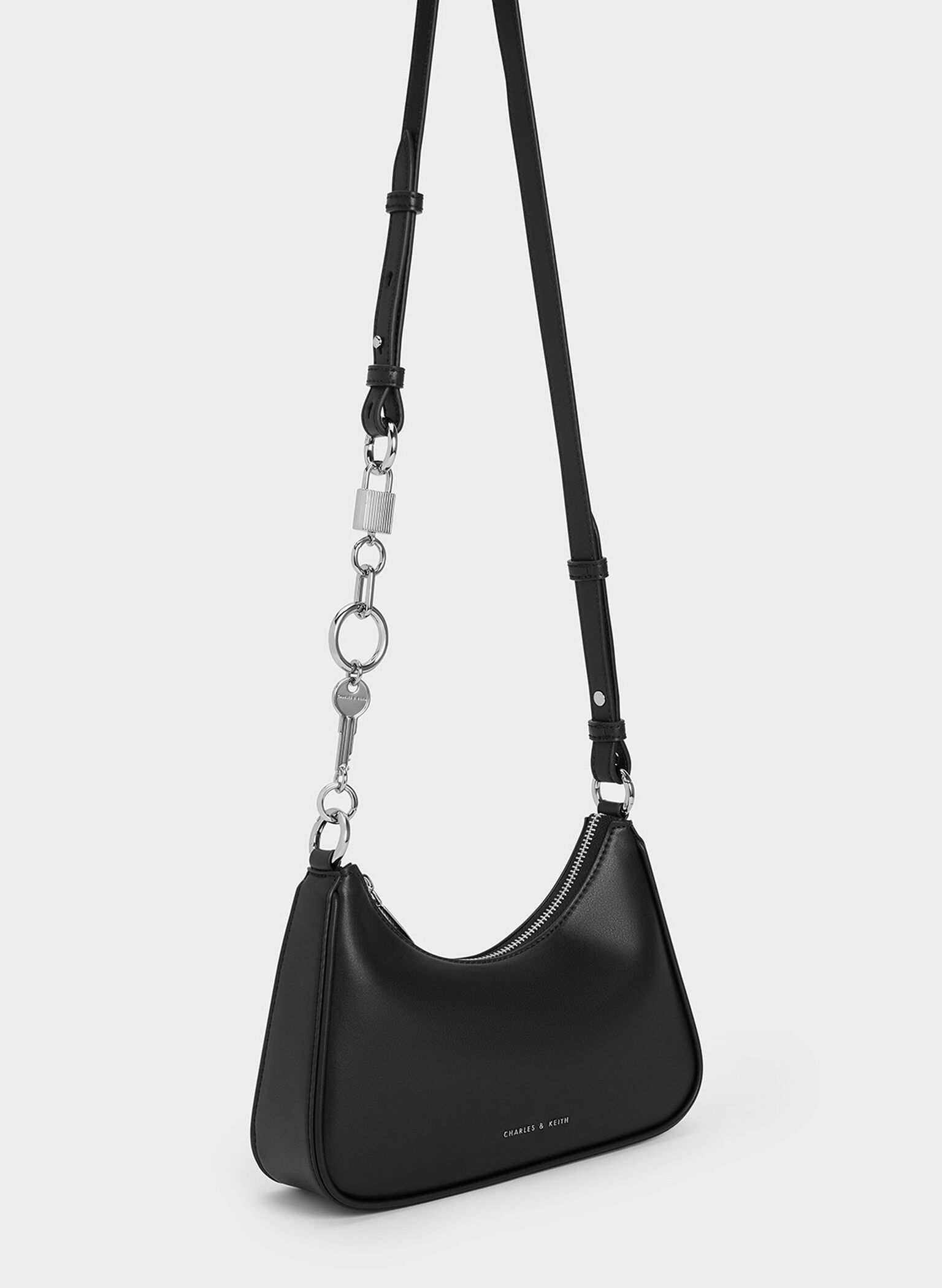 Lock & Key Chain Handle Trapeze Bag, Noir, hi-res