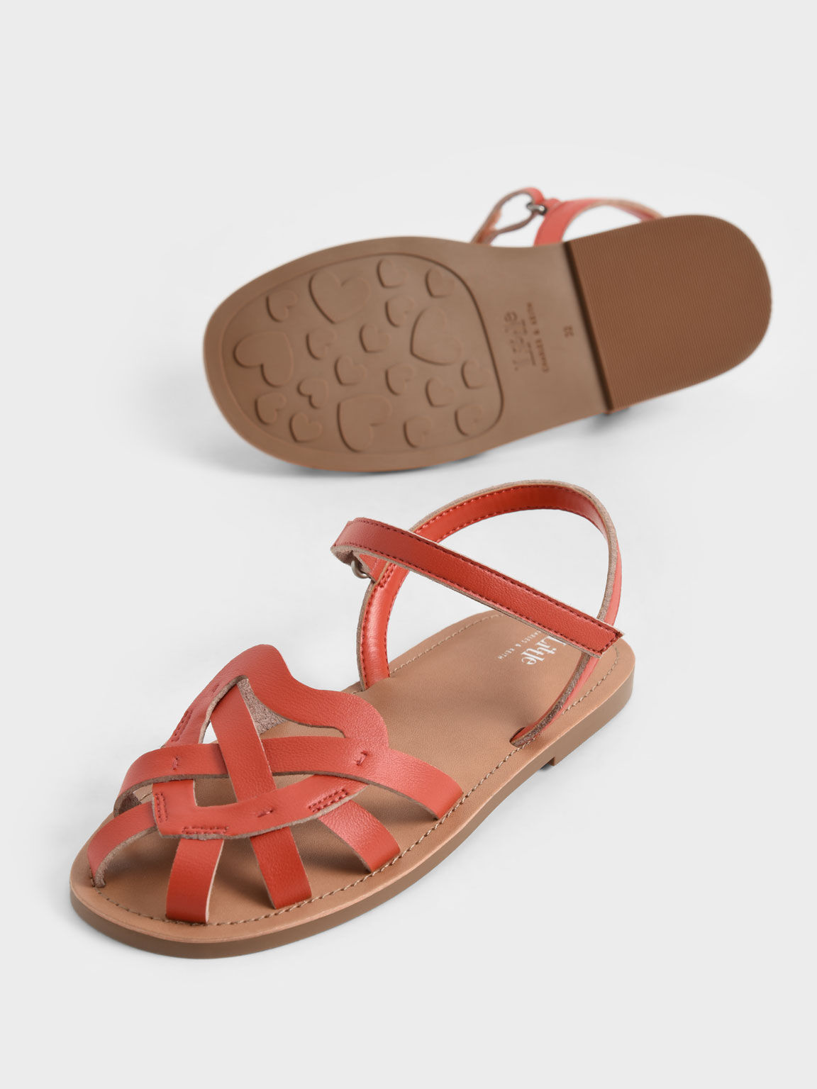 Girls' Caged Ankle-Strap Sandals, Orange, hi-res