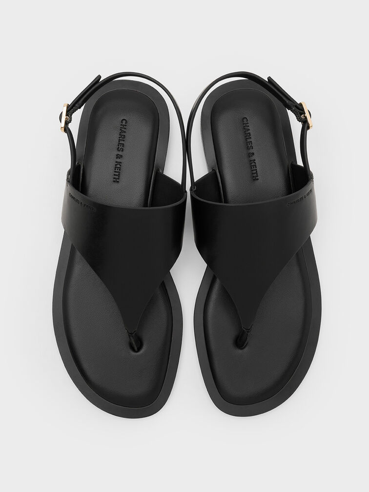 V-Strap Slingback Thong Sandals, Black, hi-res