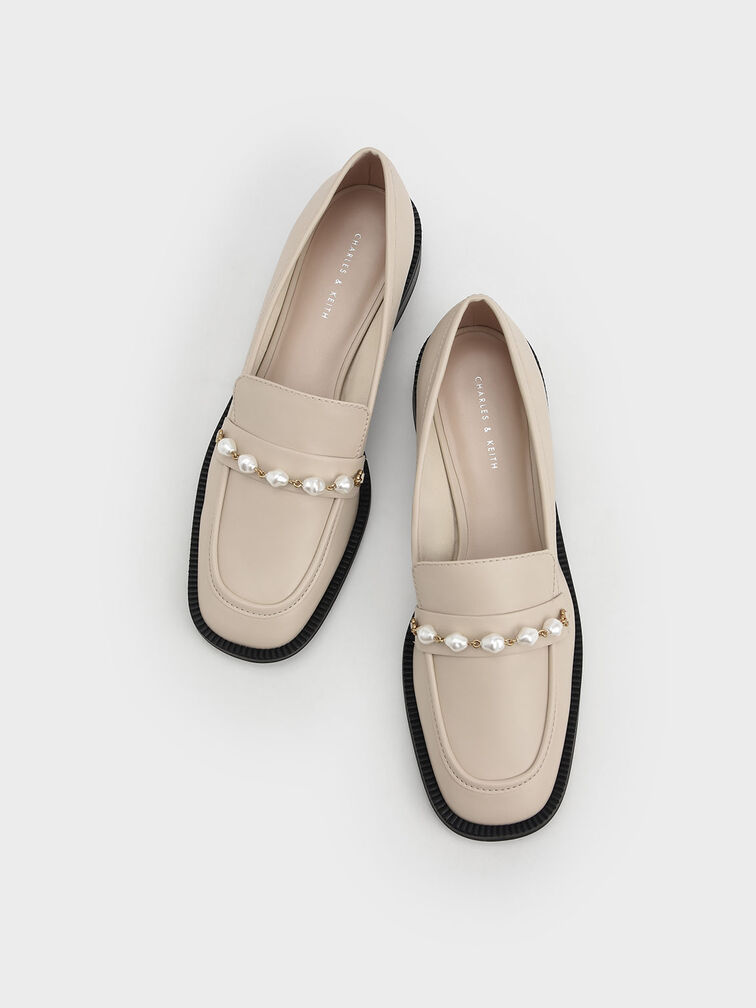 Beaded Penny Loafers, Cream, hi-res