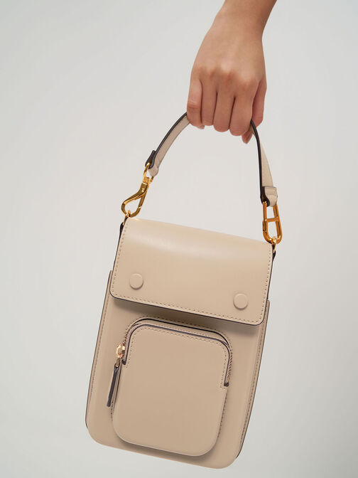 Amber Chain-Handle Long Crossbody Bag, Sand, hi-res