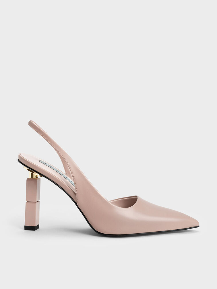 Asymmetric Sculptural Heel Pumps, Nude, hi-res