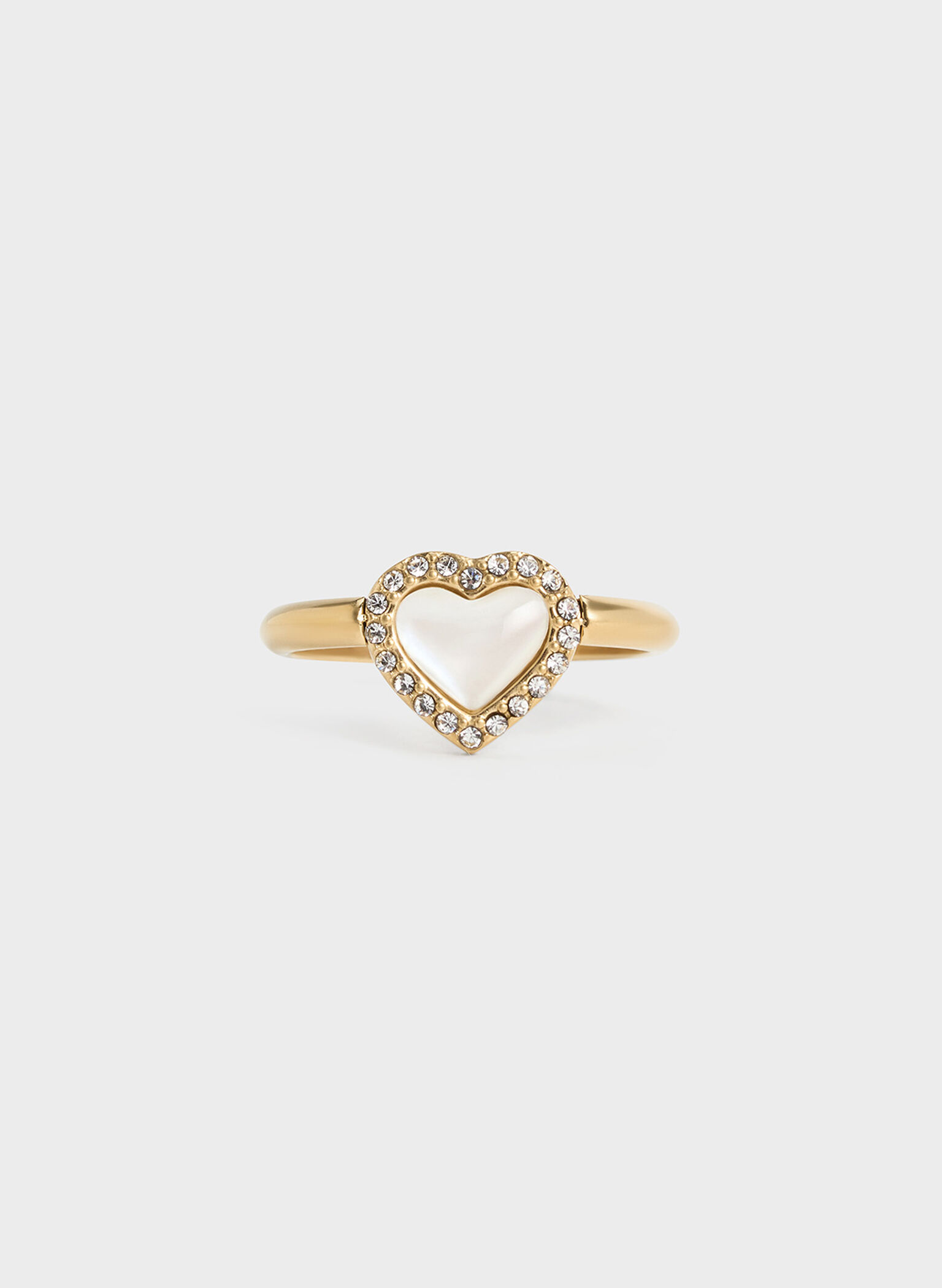 Annalise Crystal Heart-Stone Ring, Brush Gold, hi-res