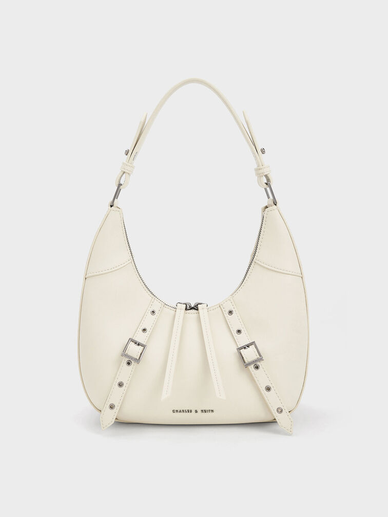 Chalk Gabine Leather Saddle Bag​ - CHARLES & KEITH US