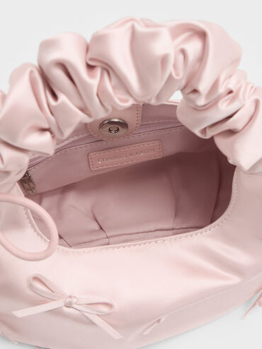 Bolso de satén con lazo y asa fruncida, Rosa pálido, hi-res