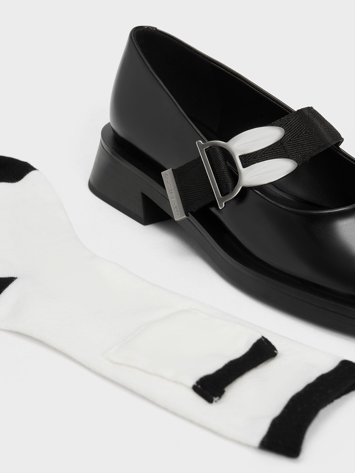 CHARLES & KEITH 迪士尼《動物方城市》系列：茱蒂兔耳瑪莉珍鞋, 黑色, hi-res