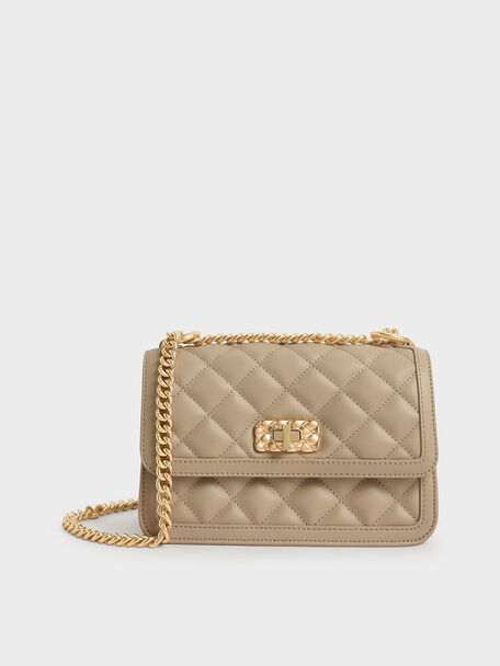 Micaela Quilted Chain Bag, Sand, hi-res