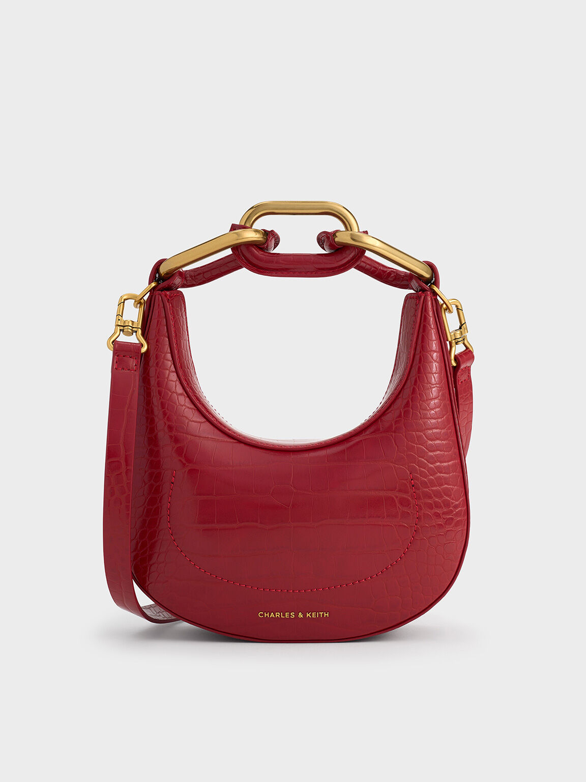Crimson Mini Kora Croc Effect Chain Link Moon Bag CHARLES KEITH US
