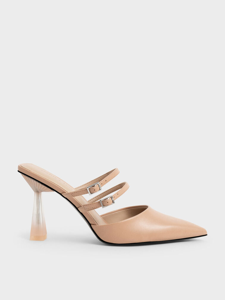 Strappy Slant Heel Mules, Nude, hi-res