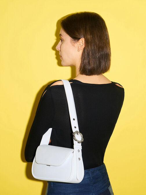 Petra Asymmetrical Front Flap Bag, White, hi-res