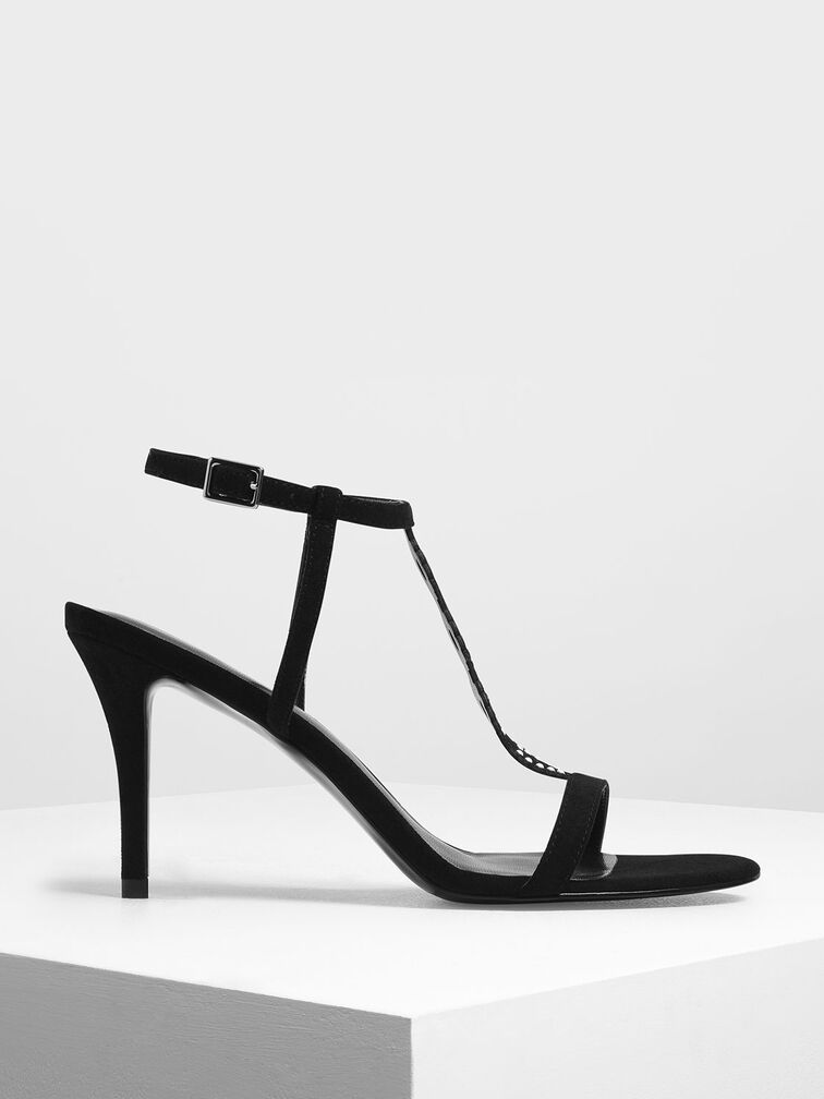 Cut-Out Embellished Stiletto Heels, Black, hi-res