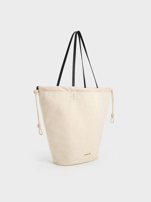 Sianna Linen Ruched Drawstring Tote Bag, Beige, hi-res