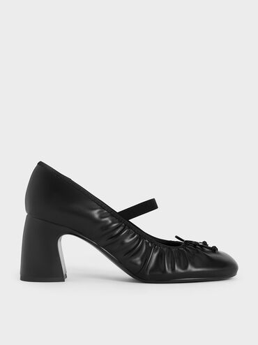 Tacones estilo Mary Jane con pliegues Mino, Negro, hi-res