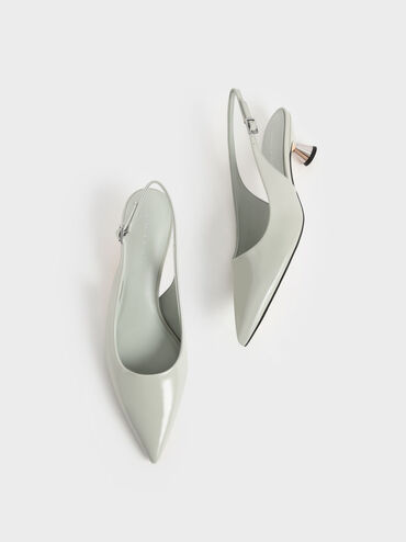 Patent Spool Heel Slingback Pumps, Sage Green, hi-res