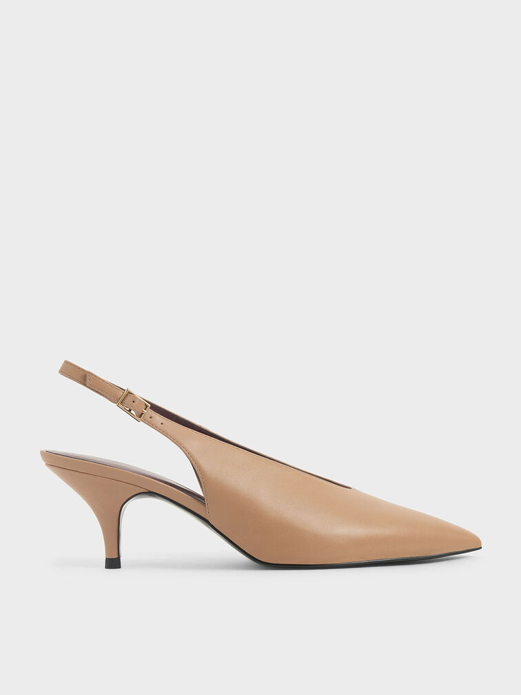 Pointed Toe Slingback Pumps, Nude, hi-res