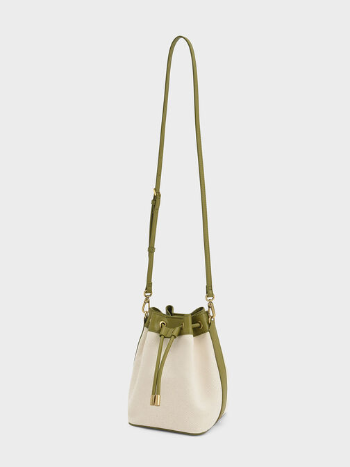 Woven Handle Canvas Bucket Bag, Multi, hi-res